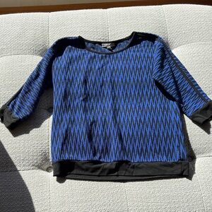 vintage Dana Buchman blue and black zigzag pattern sweater size Small